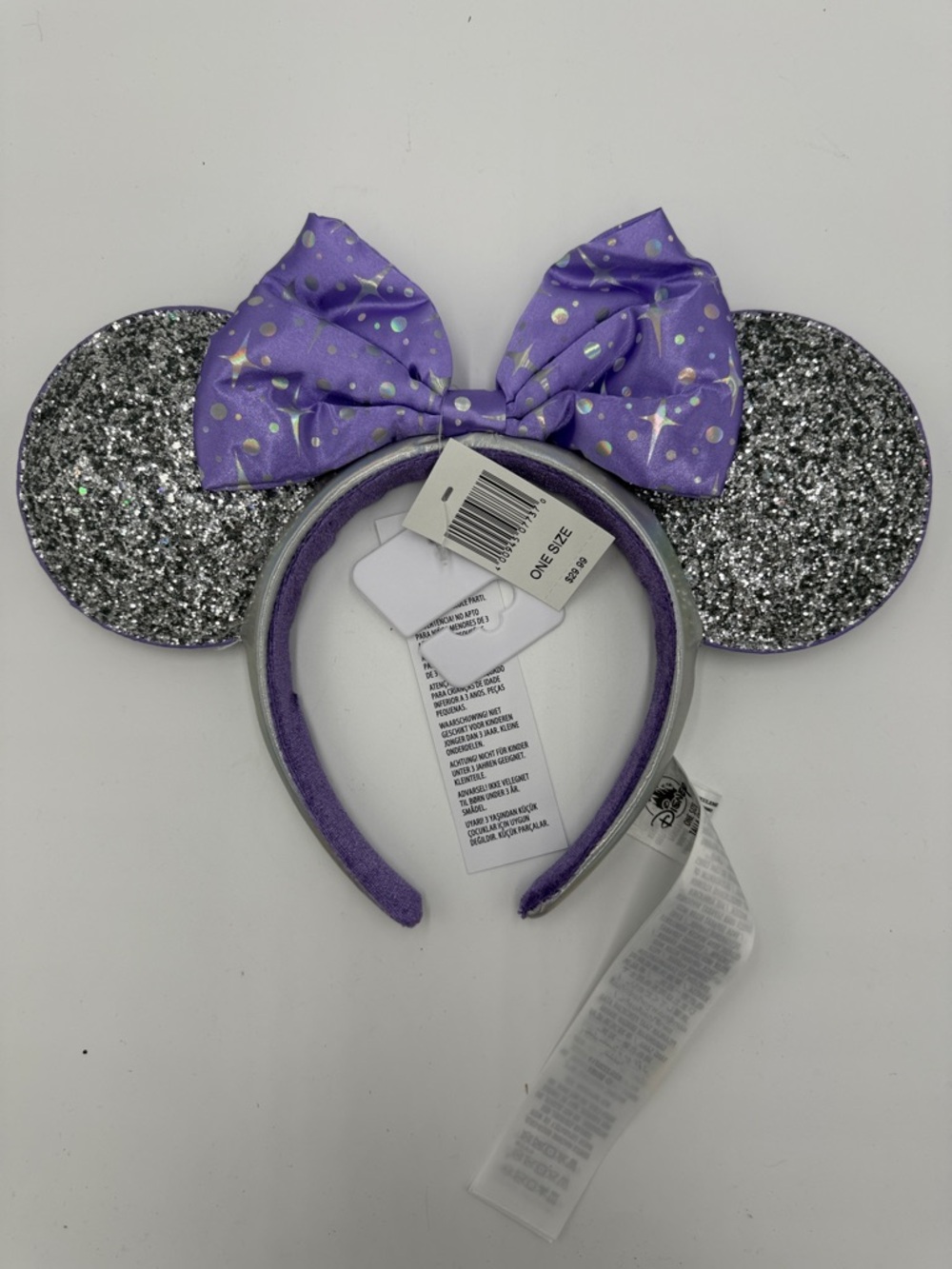 Disney Purple Bow Silver Glitter Minnie Ears Headband